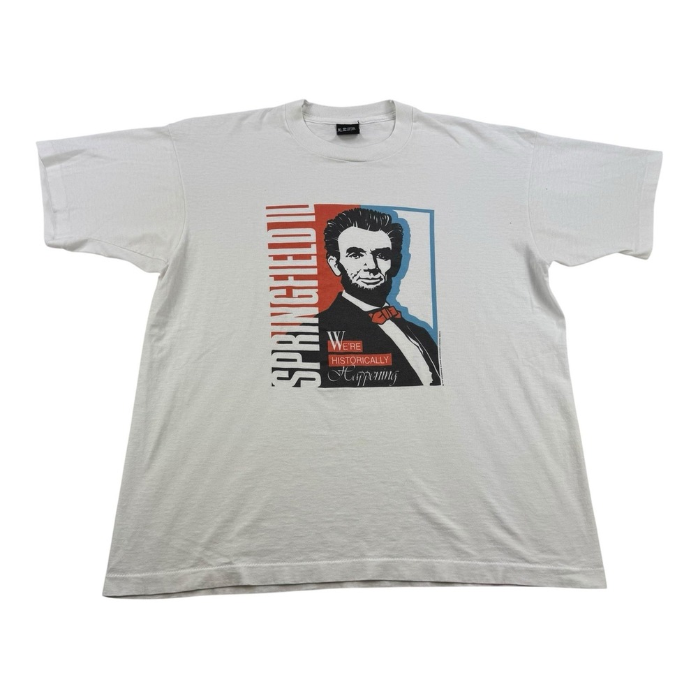 Springfield Land Of Lincoln Vintage Single Stitched Men's T Shirt Size XL White